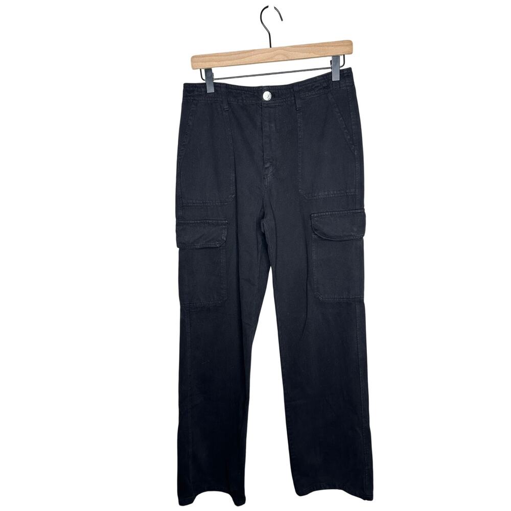 ZARA High Waisted Cargo Pants Womens Size 6 Black Relaxed Straight Leg Pockets